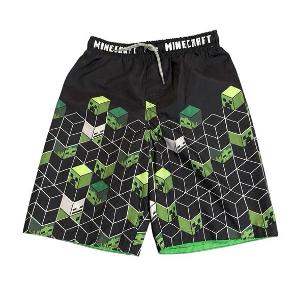 Minecraft Other - Minecraft Boy Swim Shorts Size 7/8 Black Green Elastic Drawstring Lined Causal